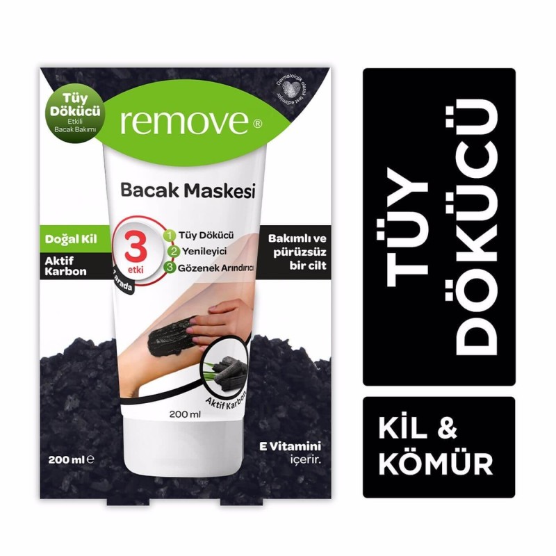 Remove Tüy Dökücü Bacak Maskesi Doğal Kil&Aktif Karbonlu 200 ml Remove Tüy Dökücü Bacak Maskesi Doğal Kil&Aktif Karbonlu 200 ml