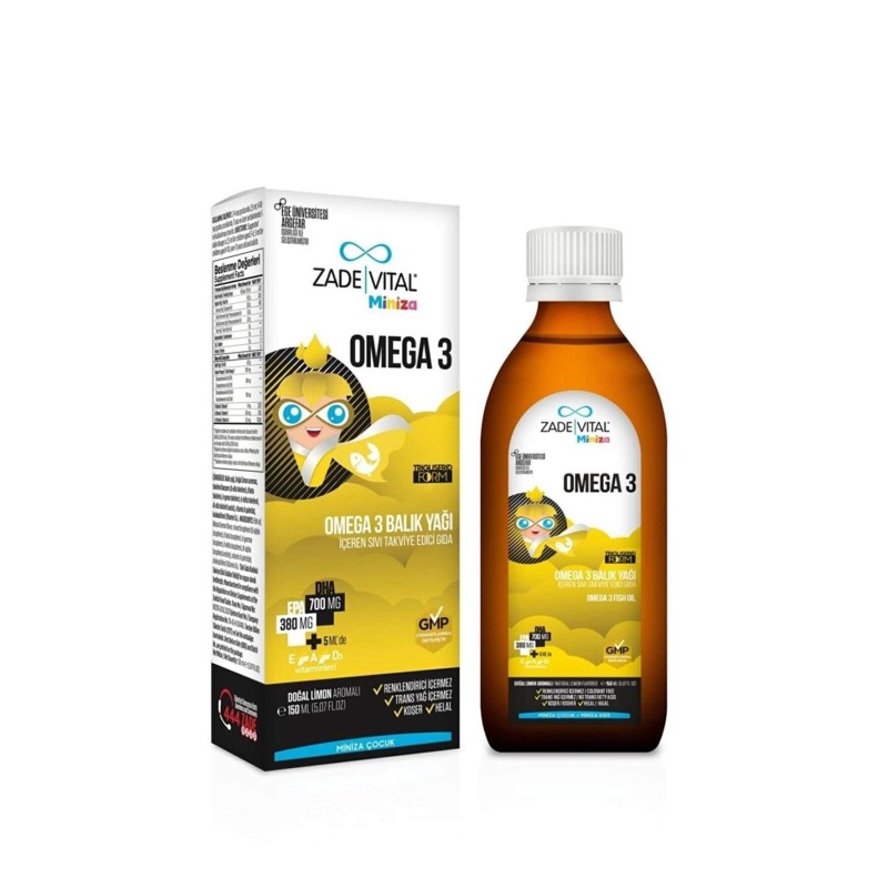 Zade Vital Miniza Omega 3 Balık Yağı Limon Aromalı 150 ml