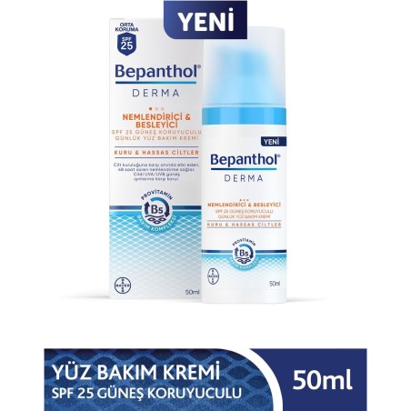 Bepanthol Derma Yüz Bakım Kremi Nemlendirici&Besleyici Spf 25 50 ml (S.K.T 06-2023)