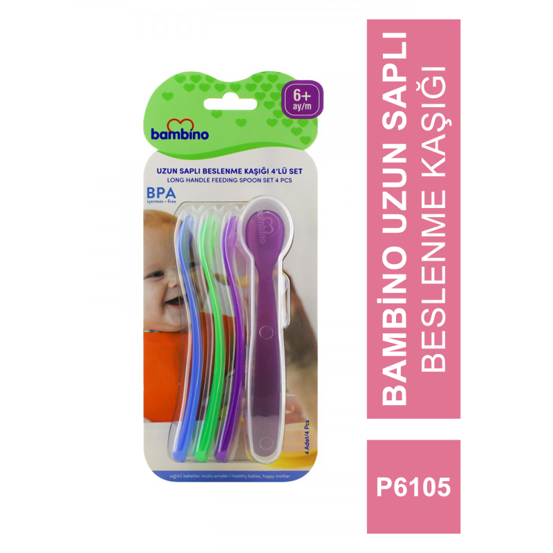 Bambino Uzun Saplı Beslenme Kaşığı 4'lü Set ( P6105 ) (S.K.T 11-2025)