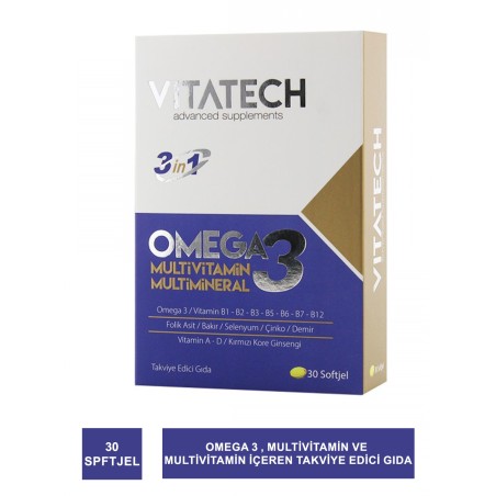Vitatech 3 in 1 Omega 3 Takviye Edici Gıda 30 Soft Jel