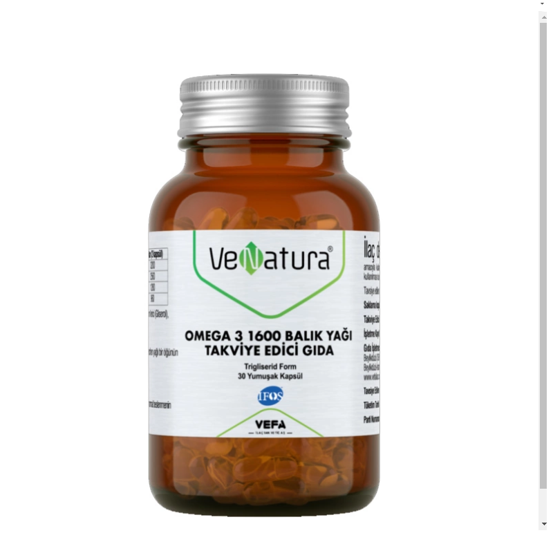 VeNatura Omega 3 1600 Balık Yağı 30 Yumuşak Kapsül VeNatura Omega 3 1600 Balık Yağı 30 Yumuşak Kapsül