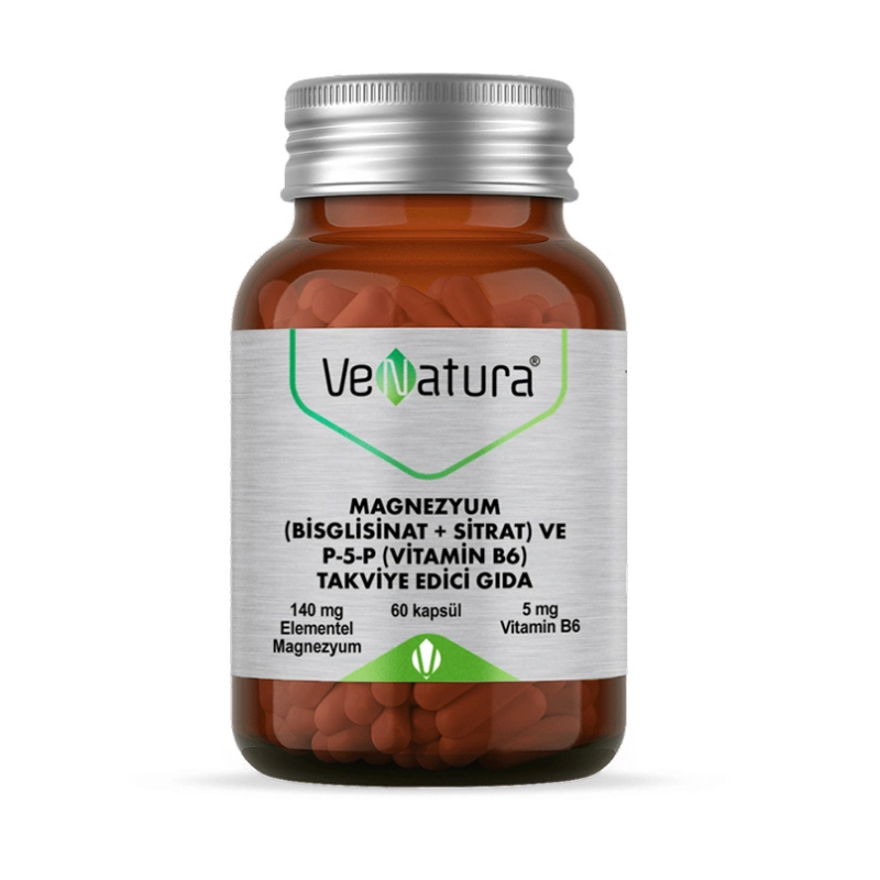 VeNatura Magnezyum (Bisglisinat+Sitrat) ve P5P (Vitamin B6) 60 Kapsül VeNatura Magnezyum (Bisglisinat+Sitrat) ve P5P (Vitamin B6) 60 Kapsül