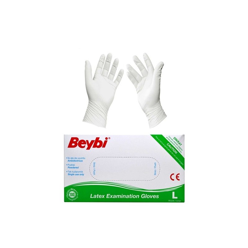 Beybi Lateks Muayene Eldiveni Pudralı ( Large ) 100 Adet