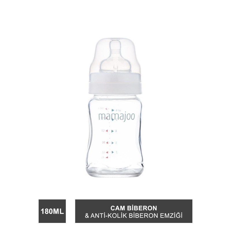 Mamajoo Cam Biberon 180 ml & Anti-Kolik Biberon Emziği No:1 / S (S.K.T 02-2027)