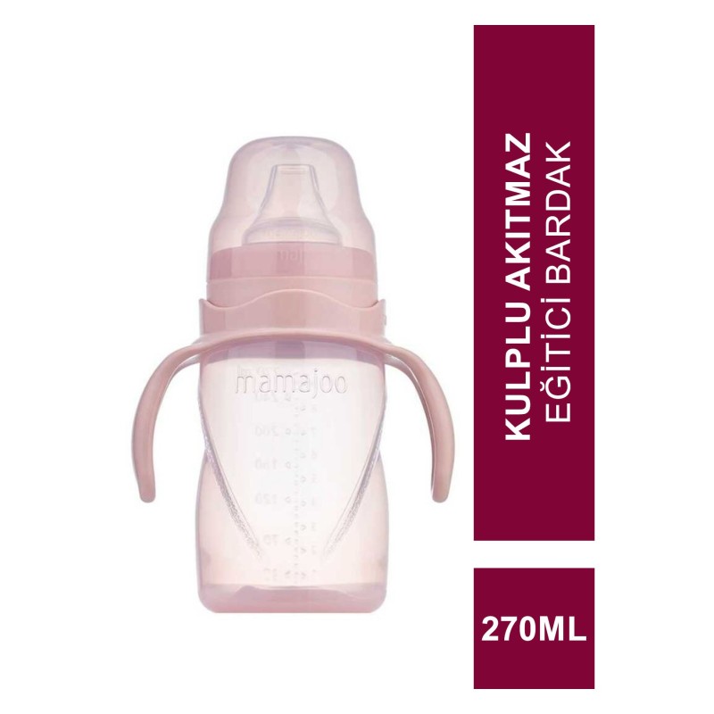 Mamajoo Kulplu Akıtmaz Eğitici Bardak Powder Pink 270 ml & Anti-Kolik Bardak Ucu Mamajoo Kulplu Akıtmaz Eğitici Bardak Powder Pink 270 ml & Anti-Kolik Bardak Ucu