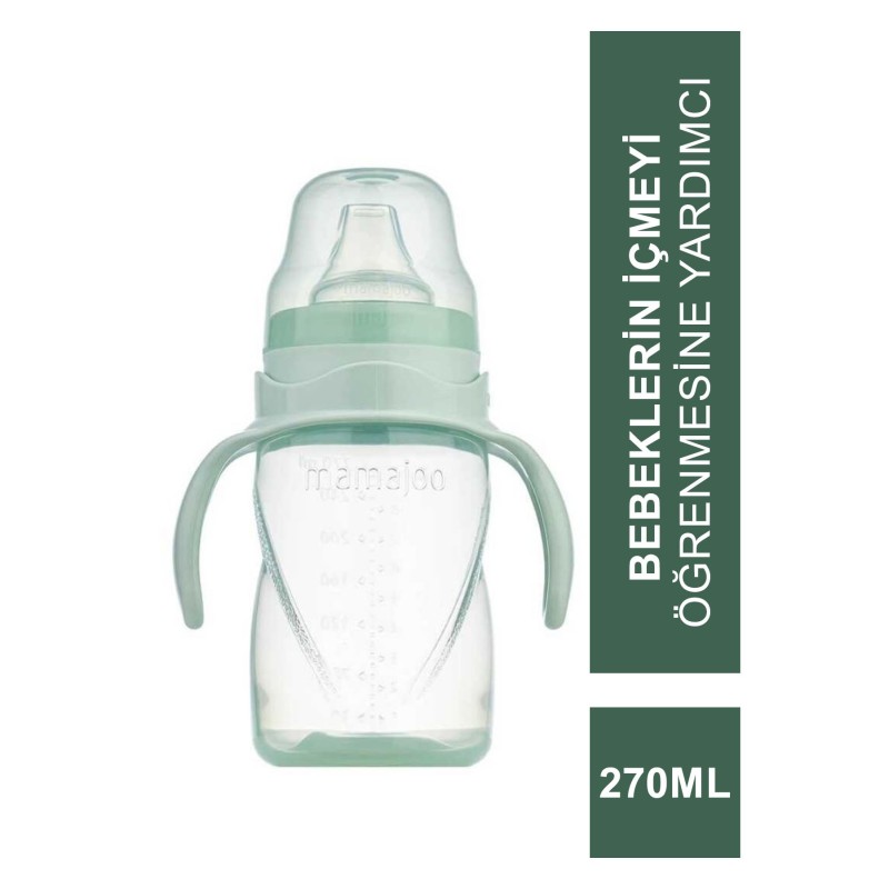 Mamajoo Kulplu Akıtmaz Eğitici Bardak Powder Green 270 ml & Anti-Kolik Bardak Ucu (S.K.T 07-2026)