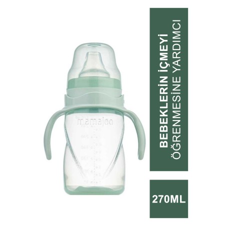 Mamajoo Kulplu Akıtmaz Eğitici Bardak Powder Green 270 ml & Anti-Kolik Bardak Ucu (S.K.T 07-2026)
