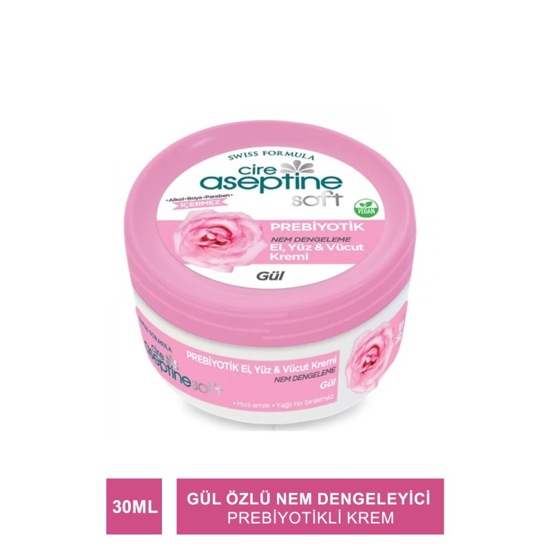 Cire Aseptine Soft Gül Özlü Nem Dengeleyici ve Besleyici Prebiyotikli Krem 30 ml Cire Aseptine Soft Gül Özlü Nem Dengeleyici ve Besleyici Prebiyotikli Krem 30 ml