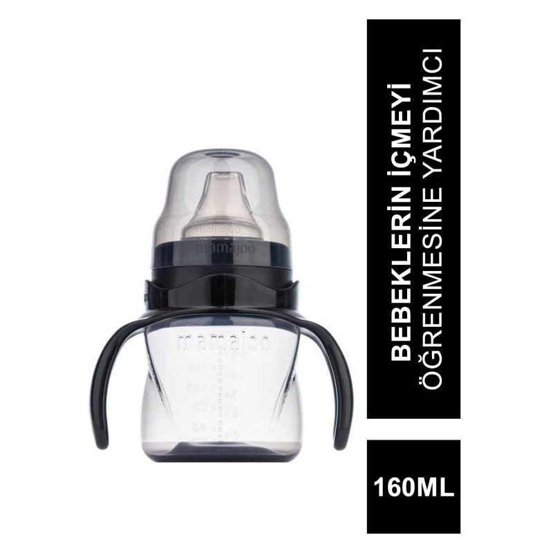 Mamajoo Kulplu Akıtmaz Eğitici Bardak Black 160 ml & Anti-Kolik Bardak Ucu (S.K.T 11-2026)