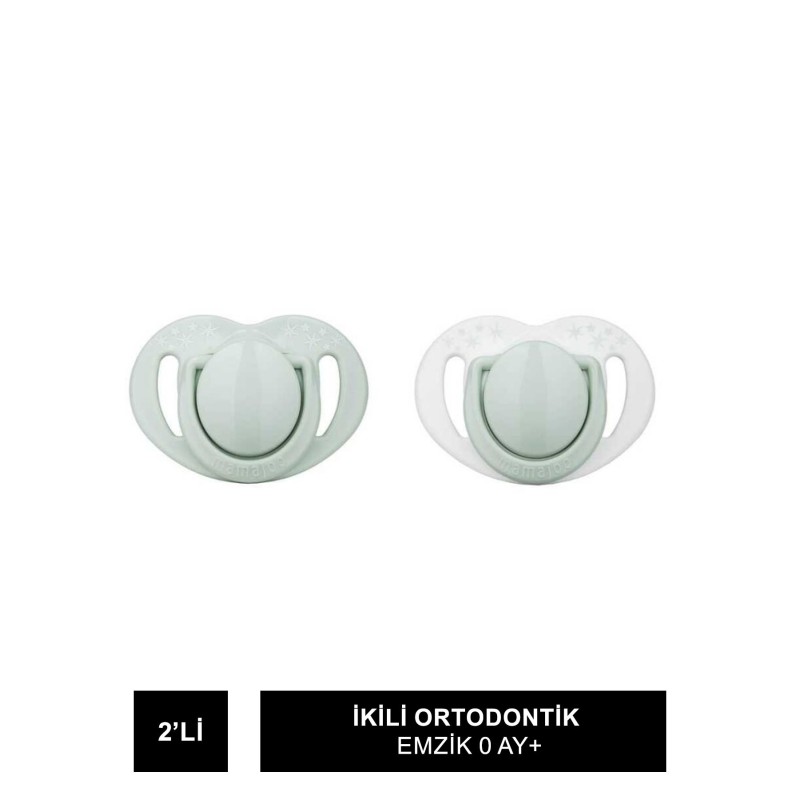 Mamajoo Sterilizasyon & Saklama Kutulu Powder Green Desenli İkili Ortodontik Emzik 0 Ay+ (S.K.T 02-2027)
