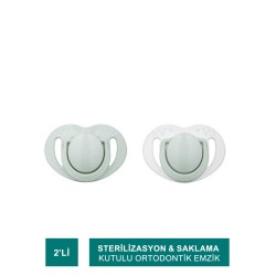 Mamajoo Sterilizasyon & Saklama Kutulu Powder Green Desenli İkili Ortodontik Emzik 6 Ay+ (S.K.T 03-2027)