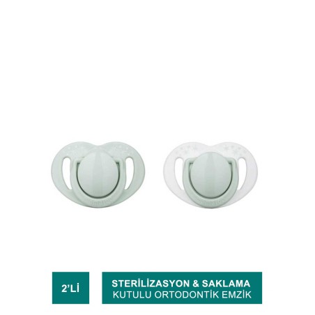 Mamajoo Sterilizasyon & Saklama Kutulu Powder Green Desenli İkili Ortodontik Emzik 6 Ay+ (S.K.T 03-2027)