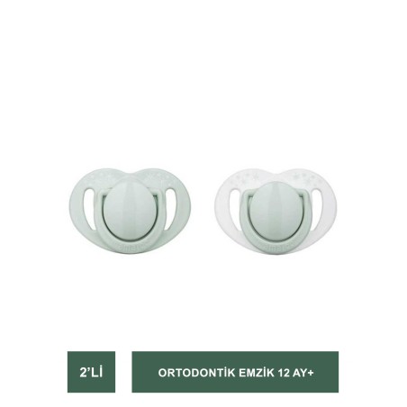 Mamajoo Sterilizasyon & Saklama Kutulu Powder Green Desenli İkili Ortodontik Emzik 12 Ay+ (S.K.T 02-2027)
