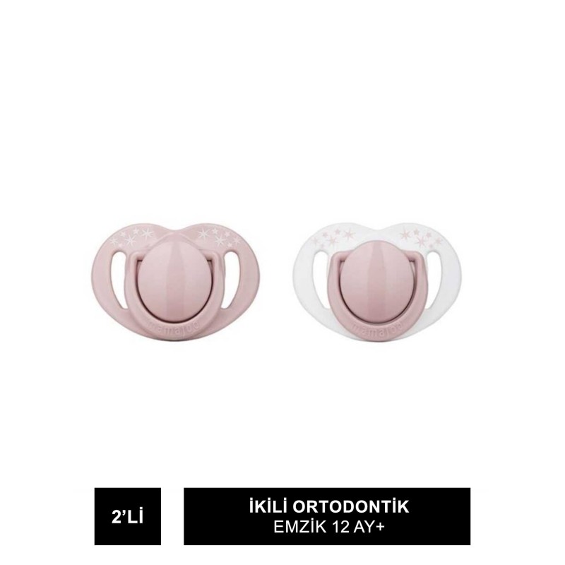 Mamajoo Sterilizasyon & Saklama Kutulu Powder Pink Desenli İkili Ortodontik Emzik 12 Ay+ (S.K.T 02-2027)