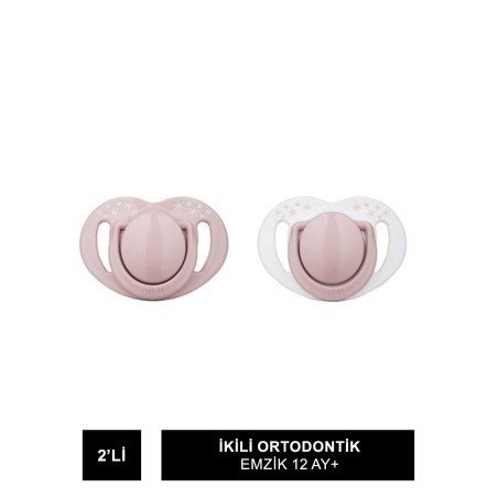 Mamajoo Sterilizasyon & Saklama Kutulu Powder Pink Desenli İkili Ortodontik Emzik 12 Ay+ (S.K.T 02-2027)