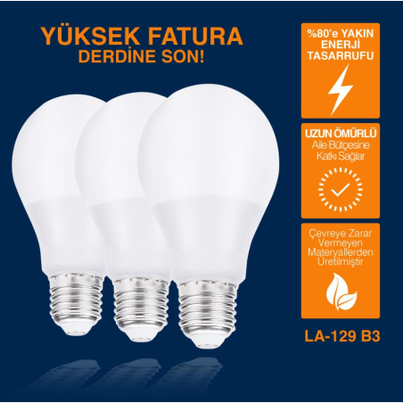 GOLDMASTER LA-129-B3 800LÜÖEN SOĞUK BEYAZ 3 ADET TASARRUFLU LED AMPÜL