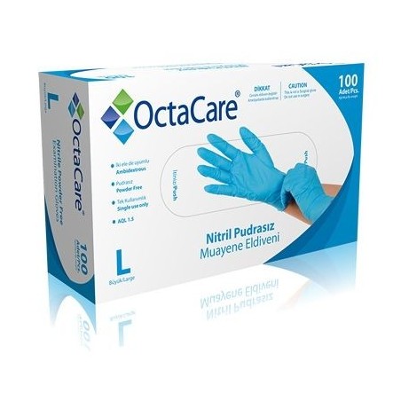 OctaCare Nitril Pudrasız Muayene Eldiveni ( Large ) 100 Adet
