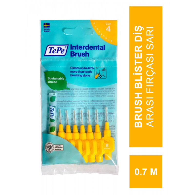 TEPE İnterdental Brush Blister Diş Arası Fırçası Sarı 0.7 mm 8'li