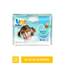 Uni Baby Aktif Simple Clean 24+ Ay Islak Mendil 3x52 Adet
