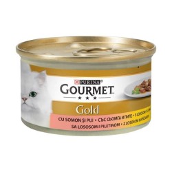 Gourmet Gold Parça Etli Somonlu Ve Tavuklu Kedi Konservesi 85 Gr