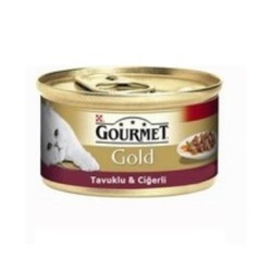 Gourmet Gold Parça Etli Soslu Tavuklu Ciğerli Yetişkin Kedi Konservesi 85Gr