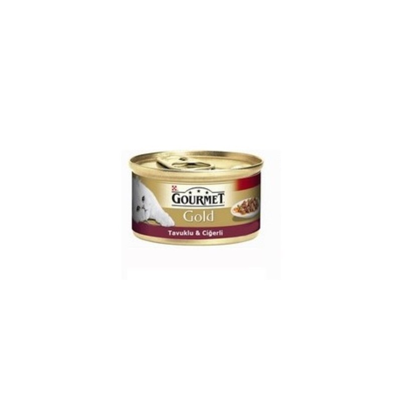Gourmet Gold Parça Etli Soslu Tavuklu Ciğerli Yetişkin Kedi Konservesi 85Gr