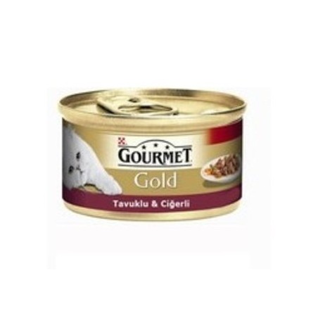 Gourmet Gold Parça Etli Soslu Tavuklu Ciğerli Yetişkin Kedi Konservesi 85Gr