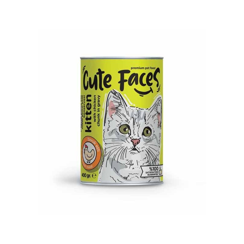 Cute Faces Tavuk Parça Etli Soslu Yavru Kedi Konservesi 400 Gr