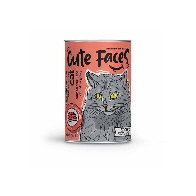 Cute Faces Somonlu  Parça Etli Soslu Steril Kedi Konservesi 400 Gr