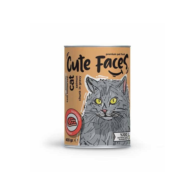 Cute Faces Somonlu  Parça Etli Soslu Yetişkin Kedi Konservesi 400 Gr