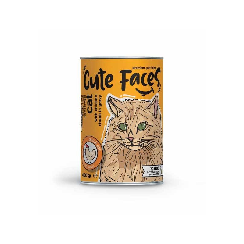 Cute Faces Tavuk  Parça Etli Soslu Yetişkin Kedi Konservesi 400 Gr