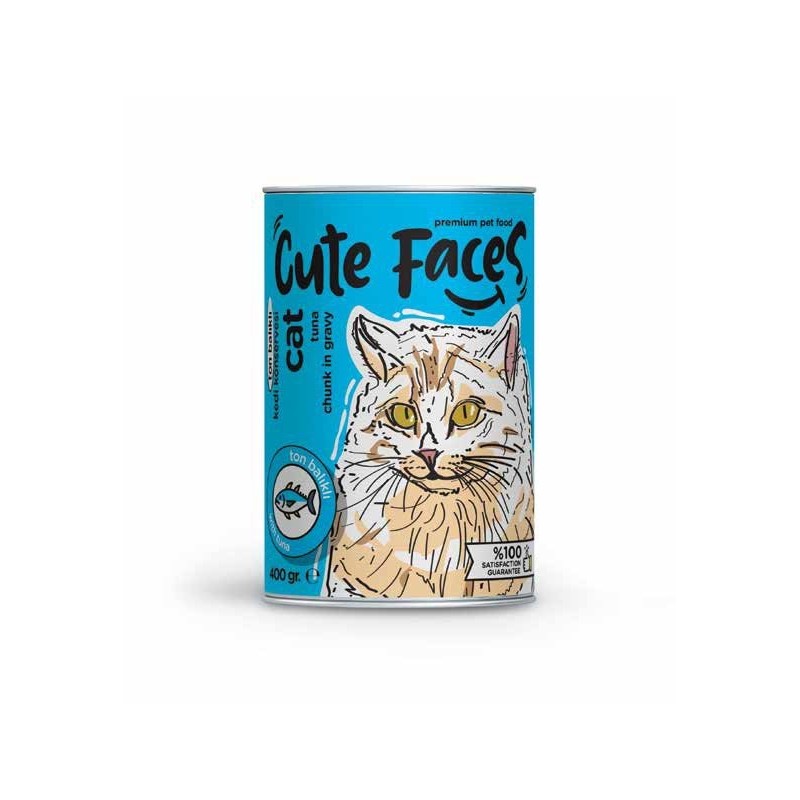 Cute Faces Ton Balıklı  Parça Etli Soslu Yetişkin Kedi Konservesi 400 Gr