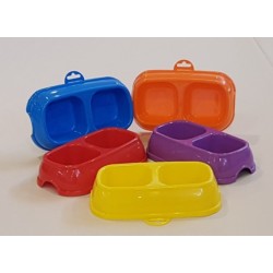 Renkli Kare Mama Kabı Çiftli Plastik Küçük