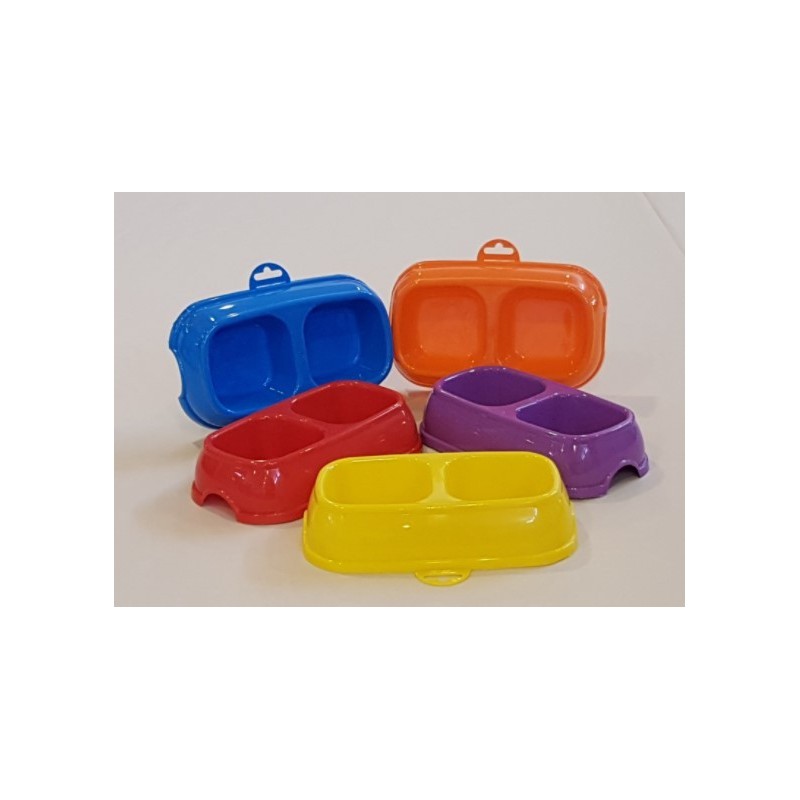 Renkli Kare Mama Kabı Çiftli Plastik Küçük