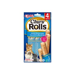 Churu Rols Sticks Deniz Taraklı, Tavuk Sargılı ve Ton Balıklı Kedi Ödül Maması 4x10 GR.