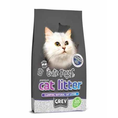 Cute Faces Grey Aktif Karbon Topaklanan İnce Taneli  Kedi Kumu 10L.