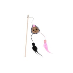 Zampa Tüylü Hasır Oyuncaklı Kedi Oltası, Kahverengi 40 Cm