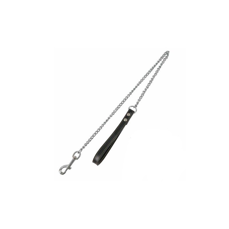 Zampa Siyah Deri Saplı Köpek Gezdirme Zinciri 3.5 mm x 120 cm