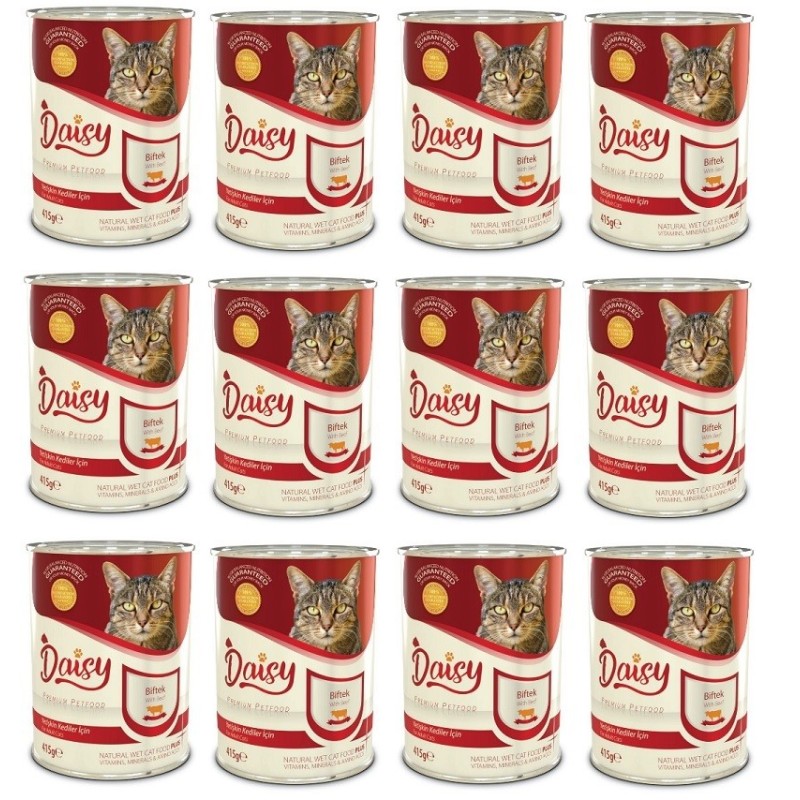 Daisy Premium Pet Biftekli Kedi Konservesi 12 Adet 400 Gr