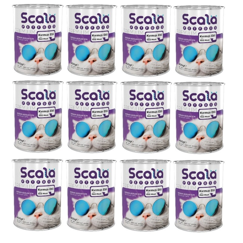 Scala Kırmızı Etli Yetişkin Kedi Maması Konservesi 12 Adet 400 gr