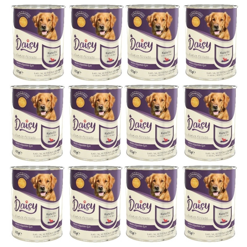 Daisy Premium Pet Kuzu Etli Yetişkin Köpek Maması Konservesi 12 Adet 400 Gr