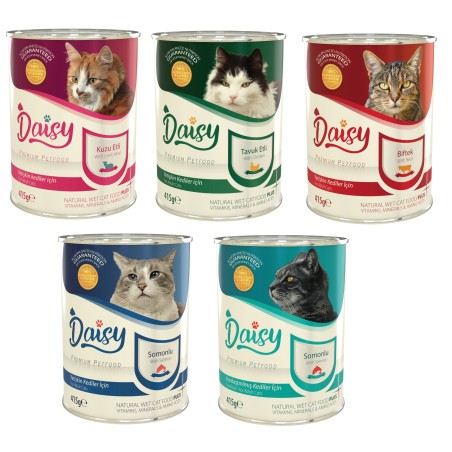 Daisy Premium Karışık Kuzu-Tavuk-Biftek-Somonlu Kedi Konservesi 5x400 Gr