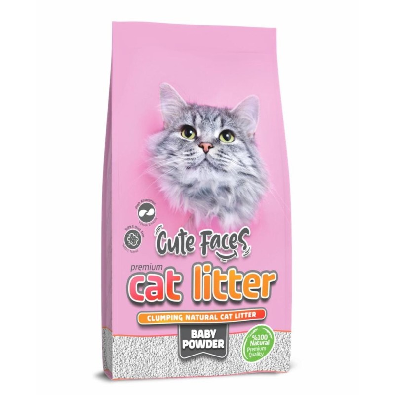 Cute Faces Pudra Kokulu Topaklanan Kalın Taneli  Kedi Kumu 10L.