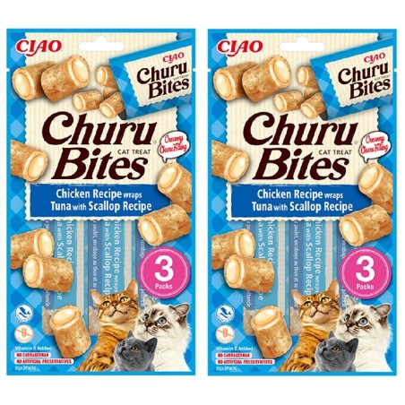 Churu Bites Tavuk,Deniz Taraklı ve Ton Balıklı Kedi Ödül Maması 3x2 Paket