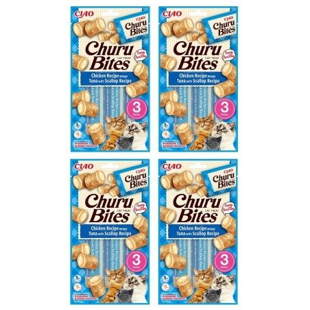 Churu Bites Tavuk,Deniz Taraklı ve Ton Balıklı Kedi Ödül Maması 3x4 Paket