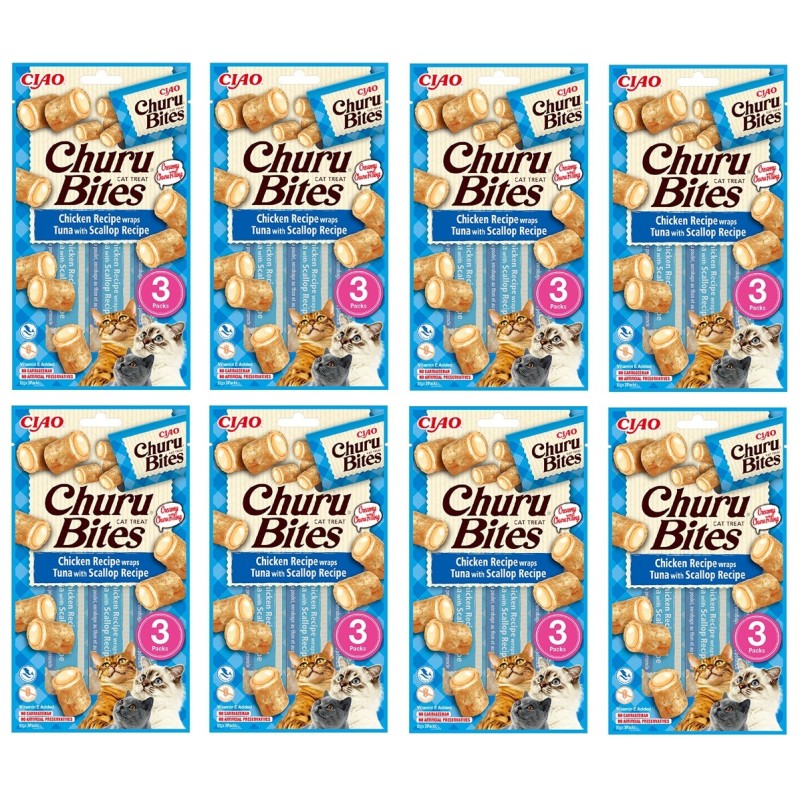 Churu Bites Tavuk,Deniz Taraklı ve Ton Balıklı Kedi Ödül Maması 3x8 Paket