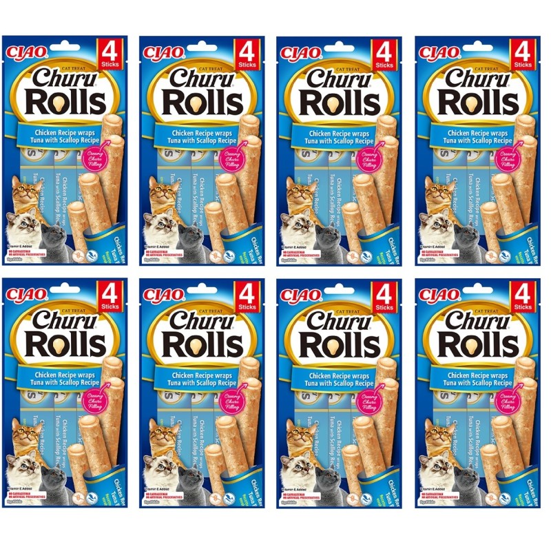 Churu Rols Sticks  Tavuk Sargılı ve Ton Balıklı Kedi Ödül Maması 4x8 Adet