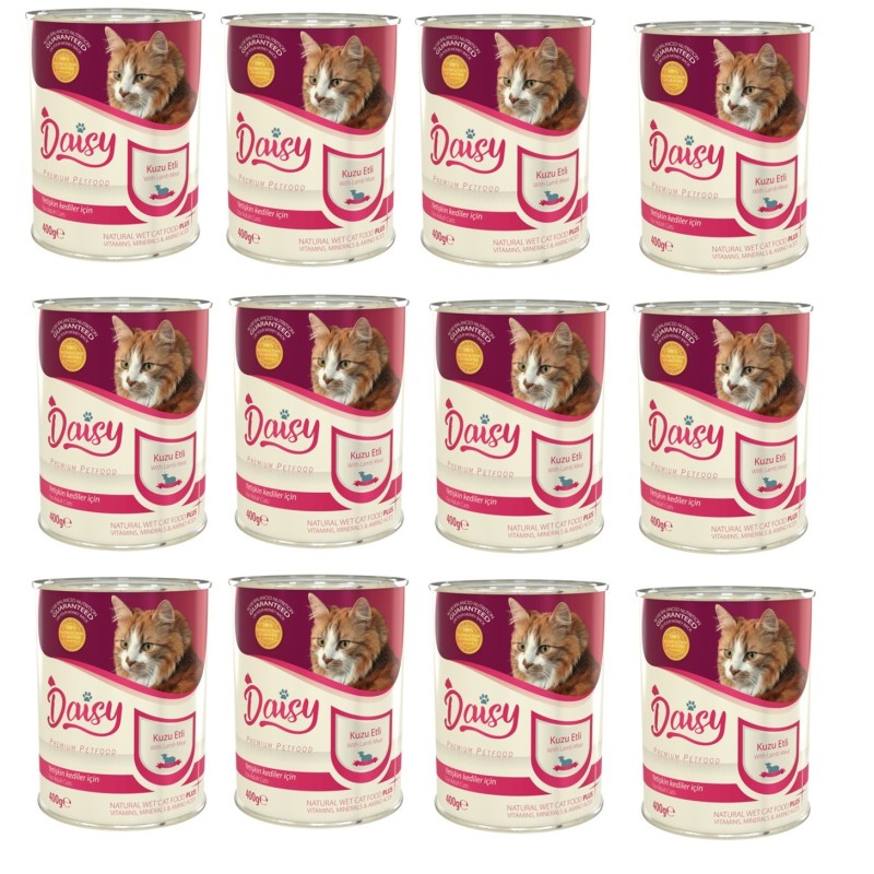 Daisy Premium Pet Kuzu Etli Kedi Konservesi 12 Adet 400 Gr