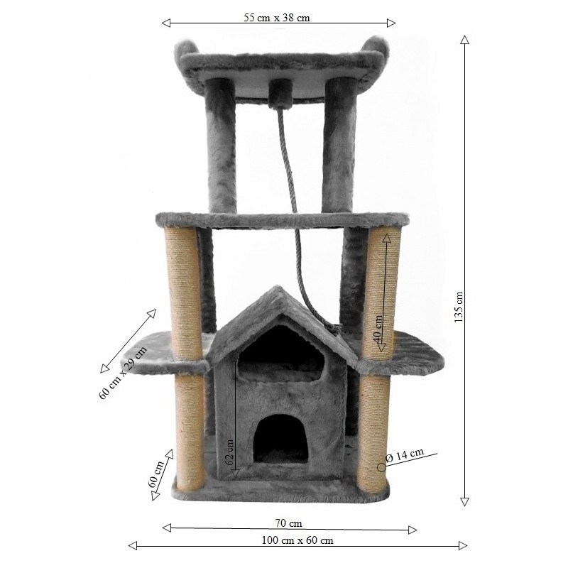 Daisy Kedi Evi ve Tırmalama TOWER PALACE Modeli GRİ